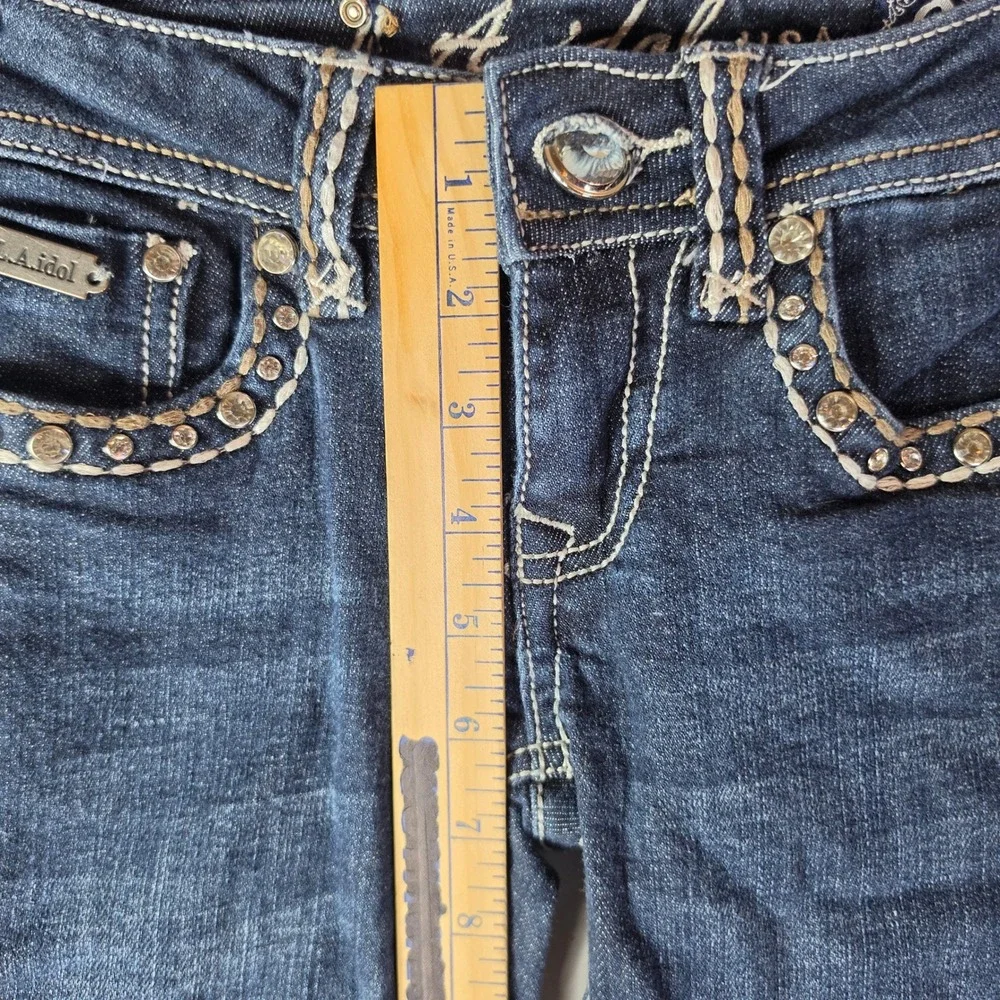 LA Idol USA Jeans Womens 0 W26 L31.5 Skinny Bling Rhinestone Thick Stitch Y2K